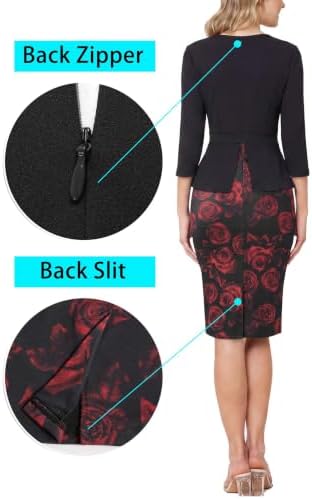 VFSHOW Womens Work Business Office Front Zipper Peplum Church Sheath Dress
