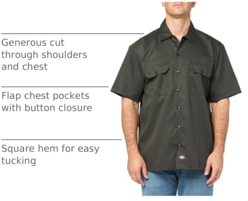 Dickies Men’s Short Sleeve Work Shirt – Durable Twill Button Down Shirts for Men, Lightweight Uniform for Daily Wear