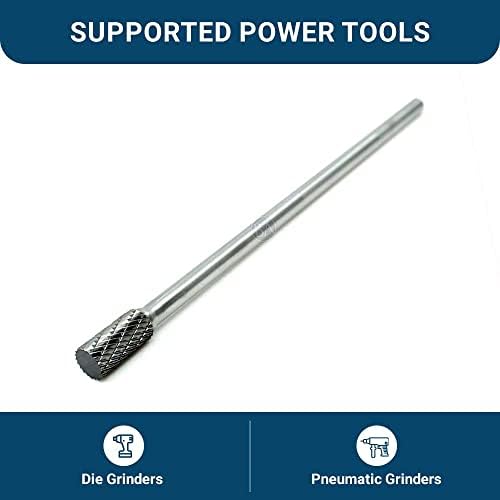 Benchmark Abrasives 6” Cylinder Shape Double Cut Tungsten Carbide Die Grinder Bits Metal Deburring Tool Rotary Burr, 1/4 Inch Shaft, Engraving Tool for Woodworking Shaping Carving (SA-3)