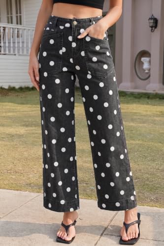 Cicy Bell Womens Cropped Wide Leg Jeans High Waisted Baggy Denim Ankle Pant
