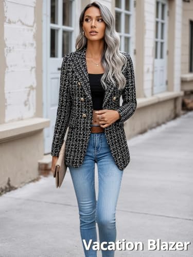 Mina Self 2026 Women's Fall Tweed Blazer Plaid Jacket Business Casual Coat