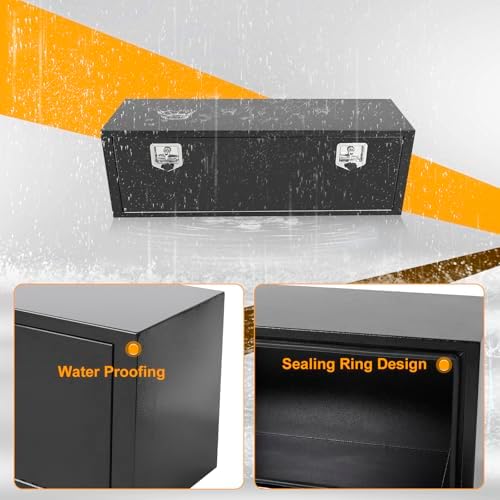 48 Inch Underbody Truck Box Steel Storage Tool Box,48" x 14" x 16" Tool Chest Organizer w/Lock and Keys For Pickup,Truck Bed, RV, Trailer,Heavy Duty Waterproof Black box