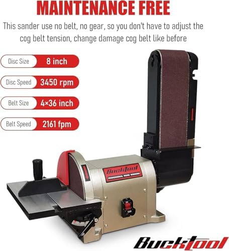 4x36 Belt and 8 Disc Sander Combo with Rotating Base, Dust Collection System, 34" Direct Drive Benchtop for Woodworking - Perfect for DIY and Professional Use