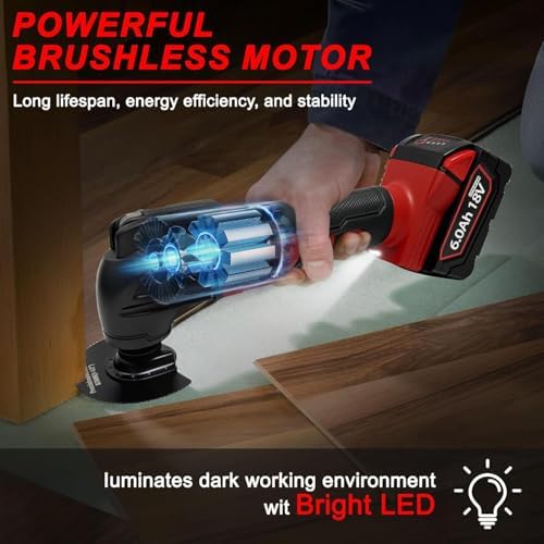 Oscillating Multi Tools for Milwaukee 18V Battery, Cordless Multitool with 6 Variable Speed 8,500-21,000 RPM, 23PCS Sanding and Cutting Oscillating Tool [Tool Only]