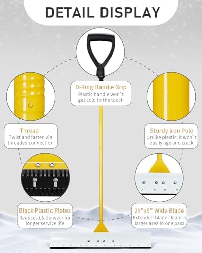Outvita Snow Pusher with D-Ring Handle Grip, 29 inch Wide Shovel, Yellow