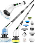 Electric Spin Scrubber, Cordless Cleaning Brush, Shower Scrubber with 8 Brush Heads 2H Power Dual Speed, Adjustable Extension Handle, IPX7 Waterproof for Tub Tile Car Floor Polishers, PA-25.