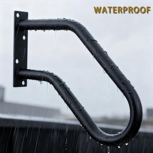 Hand Rails for Indoor Outdoor Steps, Wall Mount Non-Slip U-Shape Stair Railing, Black, 1 Pack (Black, 2 Pack 16")