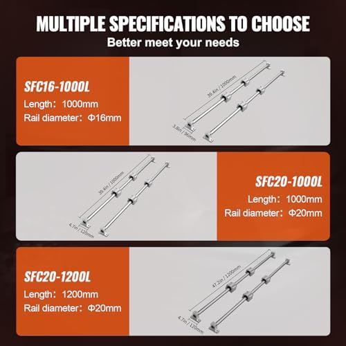 VEVOR Linear Rail Slide SFC20-1200mm 2 PCS 47.2 in/1200mm SFC20 Guide Rails 4 PCS SC20 Slide Blocks 4 PCS Rail Supports Linear Rails and Bearings Kit for Automated Machines CNC DIY Project