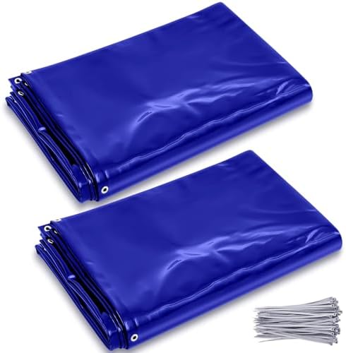 2 Pack Welding Curtain Safety Screen with Fixed Belt, 6 x 8ft Blue, Fire Resistant Transparent Vinyl Welding Shield for UV and Blue Light Protection
