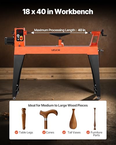VEVOR Woodworking Lathe, 2 HP, Wood Lathe Machine with150 to 3200 RPM Variable Speed, 18 x 40 in Workbench, Brushless DC Motor, Cast Iron Body, Tool Rest, for Medium to Large Projects Woodworking