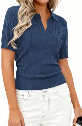 PRETTYGARDEN Women's Short Sleeve Sweater Polo Shirts