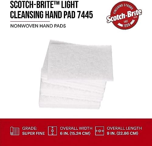 Scotch-Brite Light Cleansing 7445 Hand Pad, SF Grade, 6 in x 9 in, Light Cleaning and Scuffing, For Use on Wax, Paint, Plastic, Metal, Case of 3200