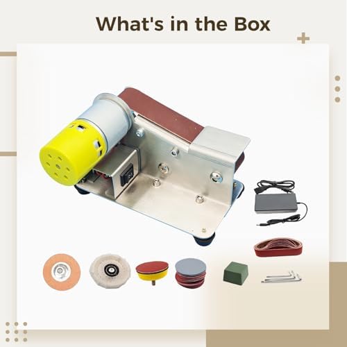Bench Belt Sander, Mini Electric Grinder Set, 110/220V with Polishing Wheel, Grinding Wheel, Polishing Disc, 10 Sanding Belts for Woodworking, Knife Sharpening