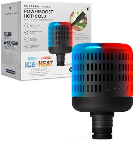 Sharper Image® Powerboost Hot + Cold Dual-Temperature Massage Gun Attachment - Instant Heat & Cold, 6 Temperature Levels, Compatible with Powerboost Massage Guns, Black