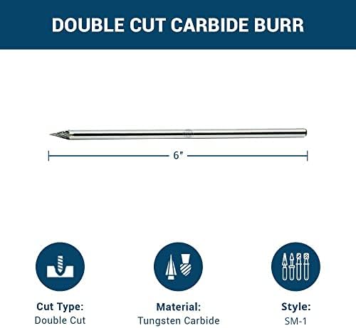 Benchmark Abrasives 6” Pointed Cone Shape Double Cut Tungsten Carbide Die Grinder Bits Metal Deburring Tool Rotary Burr, 1/4 Inch Shaft, Engraving Tool for Woodworking Shaping Carving (SM-1)