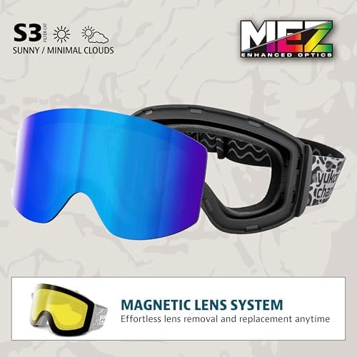 Yukon Charlie's Ropeline Adult Snow Goggles - Removable Magnetic Cylindrical Lens - Boosted Contrast, Reduced Glare, Anti-Fog