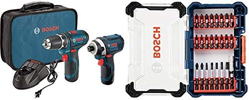 BOSCH 12V Max Cordless Drill/Driver and Impact Driver Combo Kit with Assorted Impact Tough Screwdriving Custom Case System Set