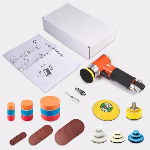 1/2/3in Mini Orbital Sander Pneumatic da sander Polisher for Auto Body Work Wood working, with 18 Pcs 1/2/3in Polishing Sponge & Wool Pads, 30Pcs Sandpapers (Orange)