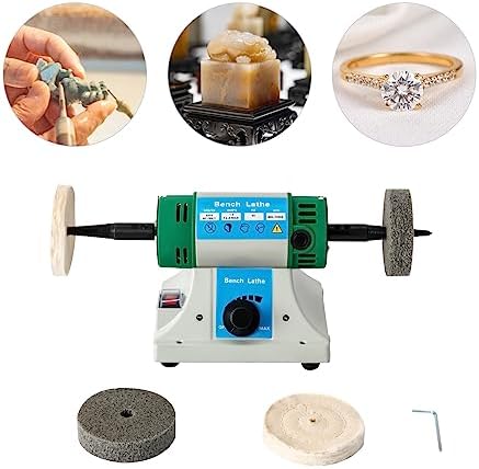 Jewelry Polisher, 320W 110V Bench Buffer Polisher with 2 Cloth Wheels, 2 Fiber Wheels, Adjustable Variable Speed Polishing & Buffing Machine for Jewelry, Wood, Silver, Dental, Metal, Jade