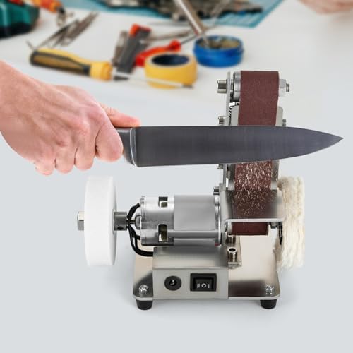 Mini Belt Sander, 7 Adjustable Speed Electric Bench Grinder Sanding Machine, Multifunctional Table Top Grinder Polisher for DIY Craft Woodworking Knife Stained Glass Jewelry Making