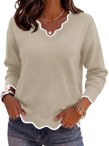 Zeagoo Women's 2026 Fall V Neck Sweater Long Sleeve Lightweight Knit Tops