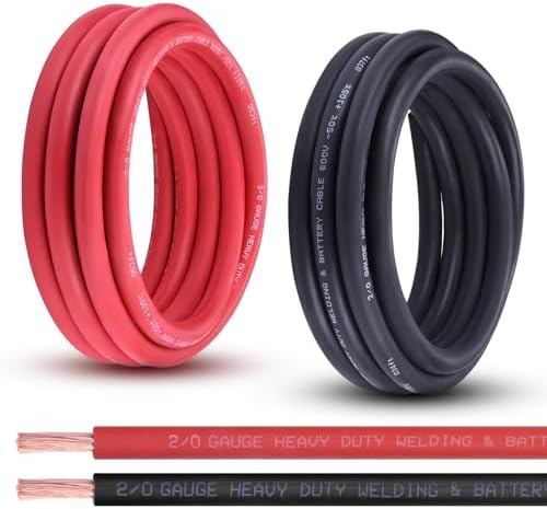 2/0 Gauge Battery Cable, 15FT Red + 15FT Black 2/0 AWG Pure Copper Wire Welding Cable, for Automotive, Battery, Solar and Generator, Standard USA OFC Wire