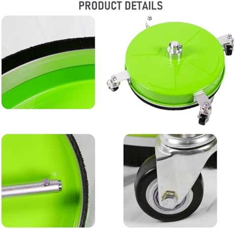 14" Pressure Washer Surface Cleaner with 4 Wheels, Coated Green Stainless Steel Power Washer Surface Cleaner for Driveway Sidewalk Patio, 1/4" Quick Connector 2 Extension Wand, 4000 PSI