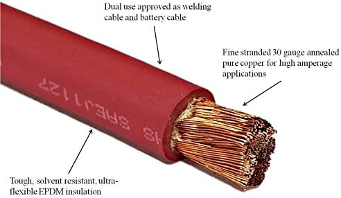 4/0 Gauge 4/0 AWG 10 Feet Black + 10 Feet Red Welding Battery Pure Copper Flexible Cable Wire - Car, Inverter, RV, Solar