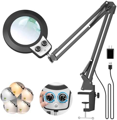 KIRKAS 12X Magnifying Glass with Light and Stand, Overhead Dual Knob