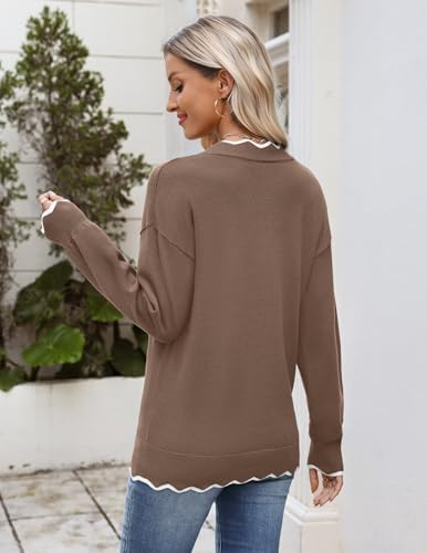 Zeagoo Women's 2026 Fall V Neck Sweater Long Sleeve Lightweight Knit Tops