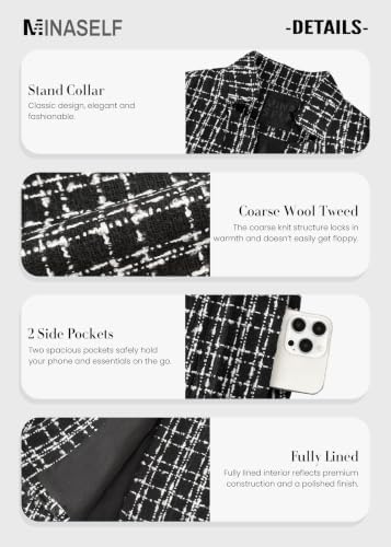 Mina Self 2026 Fall Women's Open Front Tweed Blazer,Plaid Fitted Jacket