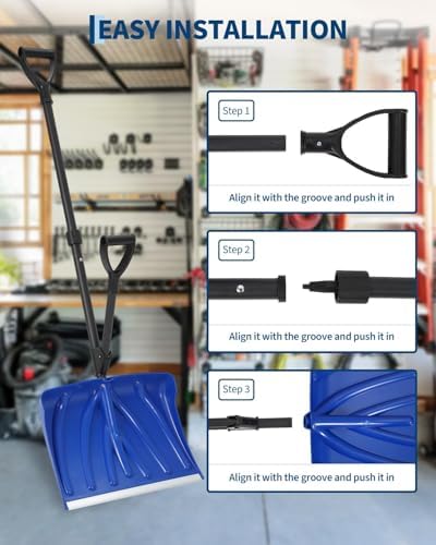Lightweight Ergonomic Snow Shovel with Spring Assist, Dual d‑Ring Handle