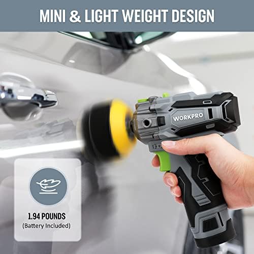 WORKPRO 12V Cordless Mini Polisher Kit, 3" Buffer & Sander