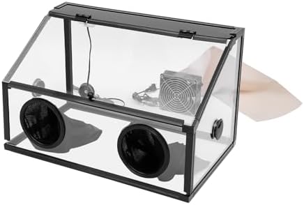 2 Holes Acrylic Dust Cover, Electric Grinding Table Polisher Dust Box with LED Light & Powerful Fan Fully Enclosed Grinding Table Polisher Dust Box for Electric Grinding