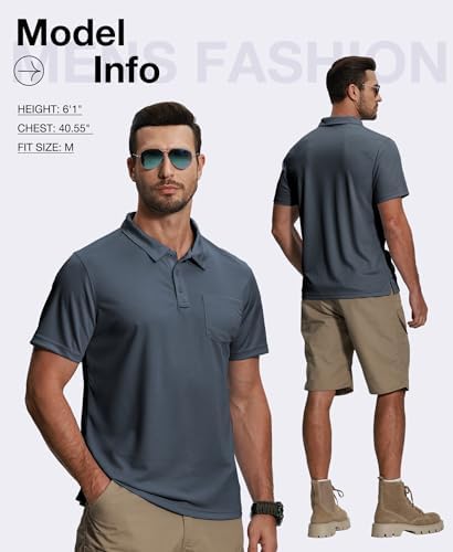 ZITY 5 Pack Polo Shirts for Men with Pocket Dry Quickly Short Sleeve Athletic Outdoor Work Collared Shirts