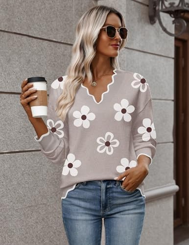 Zeagoo Women's 2026 Fall V Neck Sweater Long Sleeve Lightweight Knit Tops