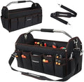 20 In Tool Carrier, Open Top Tool Tote 30 Pockets, Waterproof Tool Bag For Men, Foldable Wide Mouth Electricians Tool Bag, With Stainless Steel Handle and Removable Shoulder Strap