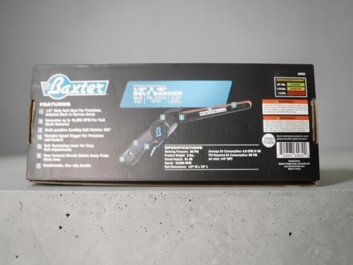 Fits Baxter 1/2 in x 18 in Professional Air Belt Sander – Pneumatic Finger Belt Sander Metal, Auto Body & Welding – 16,000 RPM Variable Speed File Sander with 360° Rotating Arm, Narrow Detail Sanding
