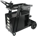 Welding Cart, 2-Tier 4-Drawer Welder Cart with 265LBS Load Capacity, Dual Cylinder Slots & Safety Chains, 360° Swivel Wheels, Heavy Duty Rolling Cart for MIG Welder & Plasma Cutter