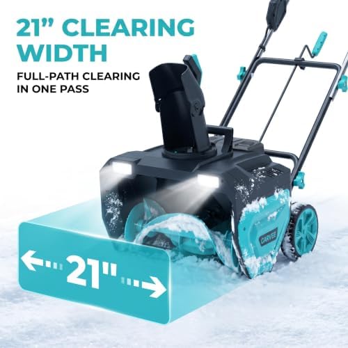 Garvee Snow Blower - Brushless Motor 21" Width 180° Rotating Chute Walkways Driveways Snow Thrower Blaster Dual LED Lights (21 Inch & 2 * 5.0Ah Batteries)
