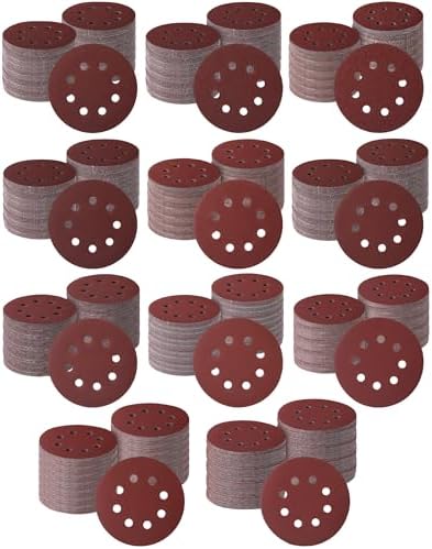 Queekay 350 Pieces 5 Inch 8 Holes Sanding Discs Round Hook and Loop Sandpaper for Random Orbital Sander 60 80 100 120 150 180 220 240 320 400 600 Grit(60 80 100 120 150 180 220 240 320 400 600 Grit)