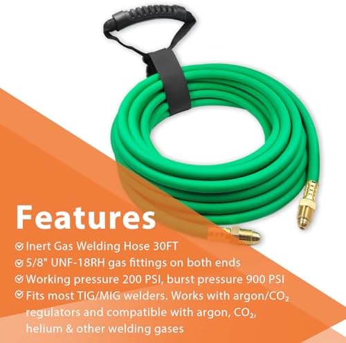 30FT Argon Hose, Inert Gas Welding Hose for MIG/TIG Regulators & Flowmeters