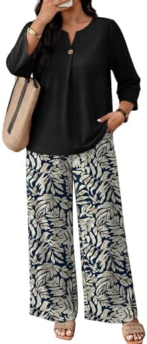WIHOLL Two Piece Sets for Women 3/4 Length Sleeve Lounge Sets Summer Spring Vacation Travel Outfits Fashion Clothing