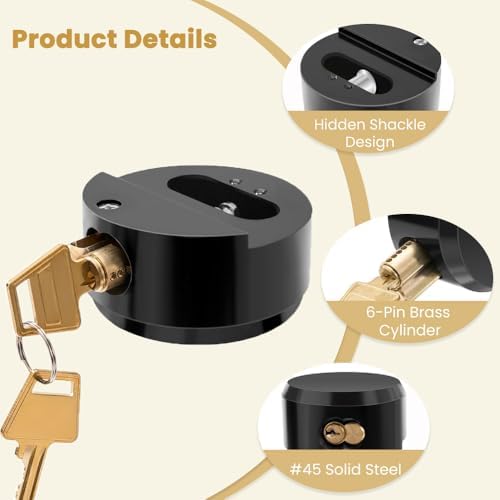 2 Pack Hidden Shackle Padlock Keyed Alike Heavy Duty Trailer Puck Black