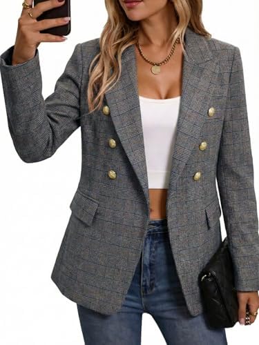Mina Self 2026 Women's Fall Tweed Blazer Plaid Jacket Business Casual Coat
