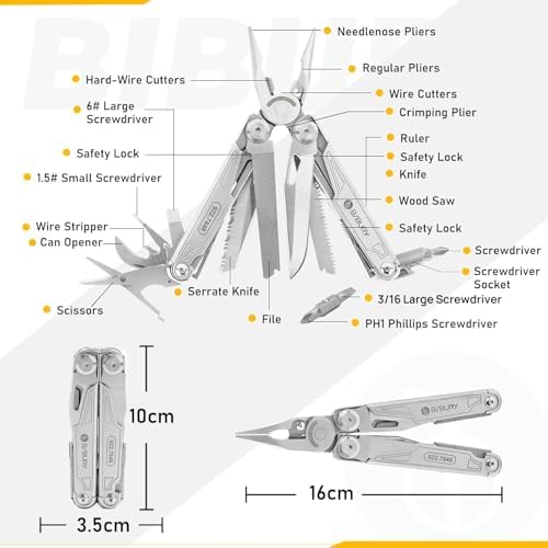 BIBURY 19-in-1 Multitool Pliers with Pocket Knife & Pocket Clip, BI2038A