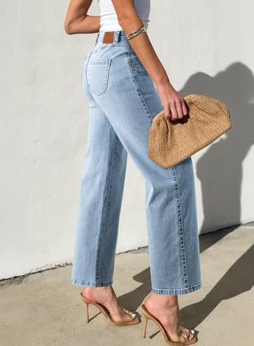 Sidefeel Women's Straight Leg Jeans High Waisted Stretchy Jeans Zimbaplatinum Wide Leg Ankle Denim Pants with Pockets