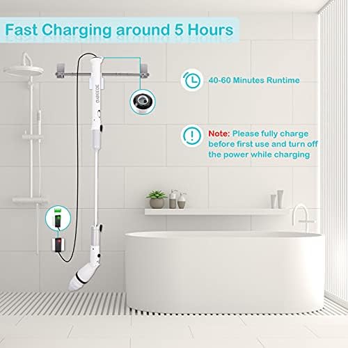 Electric Cleaning Brush with Long Handle Rechargeable, Efficient Electric Spin Scrubber Cordless Tub and Tile Scrubber, Electric Scrubber Brush for Cleaning Bathroom Cleaning Tool Waterproof