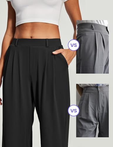 Heathyoga Womens Dress Pants Pull On Stretchy Work Pants Wide Leg Trousers