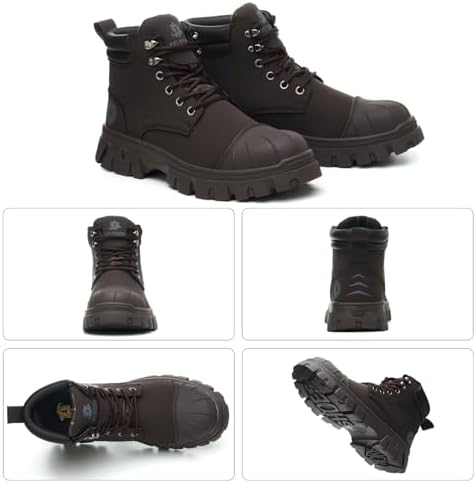 KELODON Waterproof Steel Toe Boots For Men 6 Inch Leather Steel Toe Shoes Non Slip Resistant Safety Work Boots Indestructible Lightweight Construction Boot